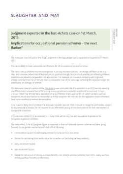 Judgement expected in the Test-Achats case on 1st March 2011