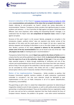 European Commission Report on Serbia for 2016