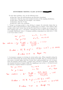 HYPOTHESIS TESTING CLASS ACTIVITY (FALL 2014) To solve
