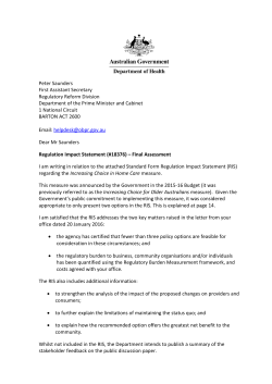 Increasing Choice in Home Care RIS Deputy Secretary Certification