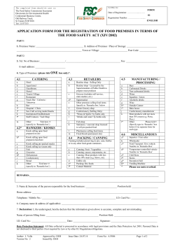 application form for the registration of food premises