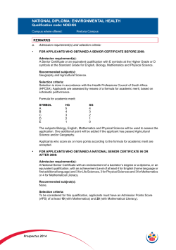 NATIONAL DIPLOMA: ENVIRONMENTAL HEALTH