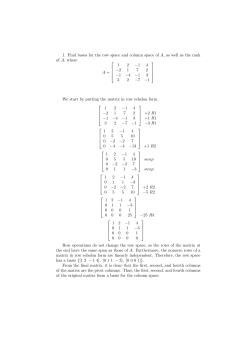 1. Find bases for the row space and column space of