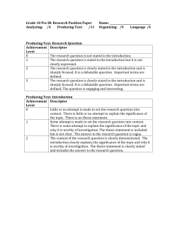 Grade 10 Pre IB Research Position Paper