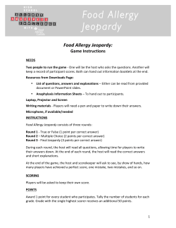 Food Allergy Jeopardy Food Allergy Jeopardy