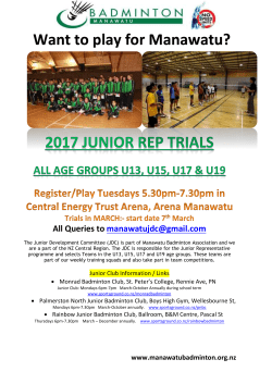 Manawatu Badminton Junior Trials 2017 flyer