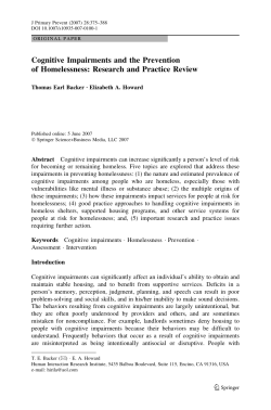 Cognitive Impairments and the Prevention of Homelessness