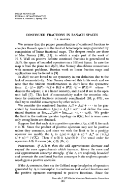 CONTINUED FRACTIONS IN RANACH SPACES We assume that