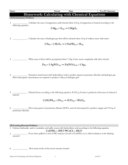 Homework: Calculating with Chemical Equations