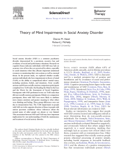 Theory of Mind Impairments in Social Anxiety Disorder