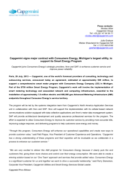 Capgemini signs major contract with Consumers Energy, Michigan`s