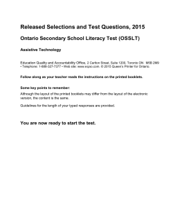 OSSLT, Sample Assessment Booklet: ReadWRiteGold, 2015