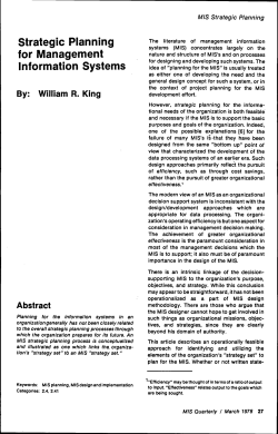 Strategic Pianning for Management information