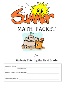 Math Packet for a Student Entering Grade 1