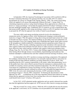 APA Updates Its Position on Energy Psychology David Feinstein In