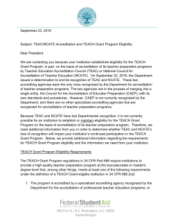 TEAC/NCATE Accreditation and TEACH Grant Program Eligibility