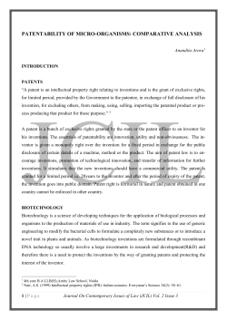 PATENTABILITY OF MICRO-ORGANISMS: COMPARATIVE