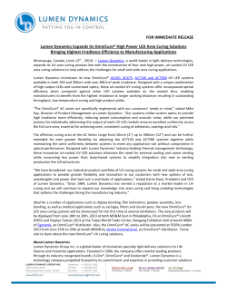 FOR IMMEDIATE RELEASE Lumen Dynamics Expands its