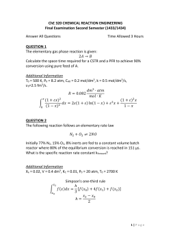 ChE 320 Chemical Reaction Engineering Final Examination Second
