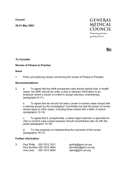 Council 20-21 May 2003 To Consider Review of Fitness to