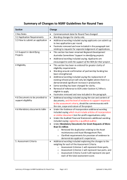 Summary of Changes to NSRF Guidelines for Round Two