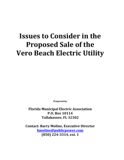 Issues to Consider in the Proposed Sale of the Vero Beach Electric