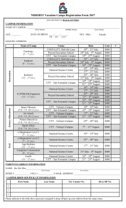 NIHERST Vacation Camps Registration Form 2017
