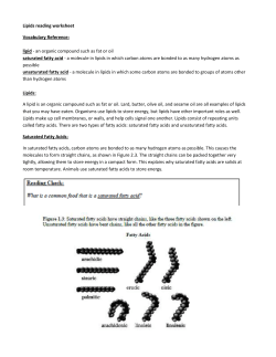 Lipids reading worksheet Vocabulary Reference: lipid