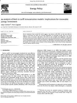 Energy Policy An analysis of feed-in tariff remuneration models