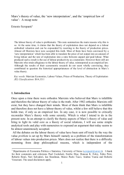Marx`s theory of value, the - Dipartimento di Economia Politica e