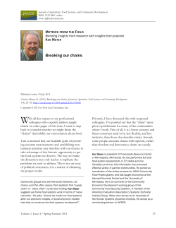 Breaking our chains - Journal of Agriculture, Food Systems, and
