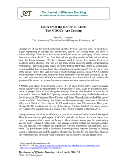 Letter from the Editor-in-Chief: The MOOCs are Coming