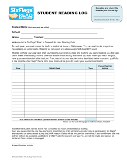 Six Flags Reading Log