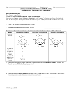 Name Glucose = White Bead Galactose = Orange Bead Fructose