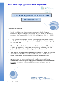 First Stage Application Form Biogas Plant Information Note