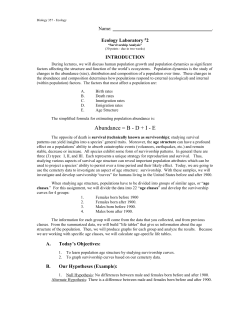 Biology 357 - Ecology Name: . Ecology Laboratory #2 &ldquo;Survivorship
