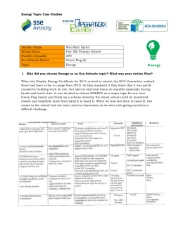 Energy Topic Case Studies Teacher Name Mrs Mary Spratt School