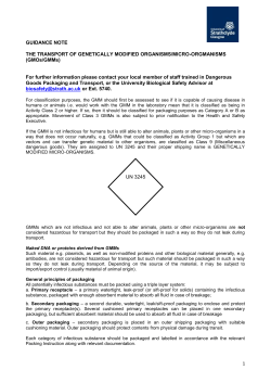 GUIDANCE NOTE THE TRANSPORT OF GENETICALLY MODIFIED