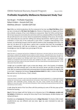 Profitable Hospitality Melbourne Restaurant Study Tour