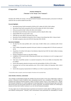 Results statement - Hansteen Holdings PLC