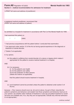 Form A8 section 3 - medical recommendation for admission for