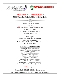 2016 Monday Night Dinner Schedule ~ Doors Open