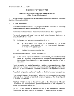 THE ENERGY EFFICIENCY ACT Regulations made by the Minister