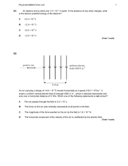 Q1. An electron and a proton are 1.0 &times; 10&ndash;10 m apart. In the