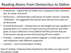 Reading Atoms From Democritus to Dalton