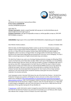 TO: UK Minister for Environment, Food and Rural Affairs Rt Hon