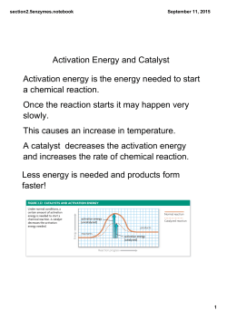 Activation Energy and Catalyst Activation energy is the energy