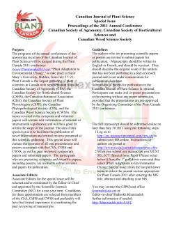 Canadian Journal of Plant Science Special Issue
