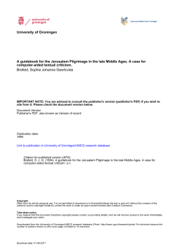 University of Groningen A guidebook for the Jerusalem Pilgrimage