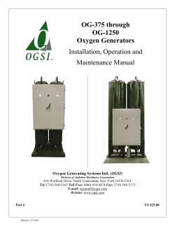 OG-375 through OG-1250 Oxygen Generators Installation